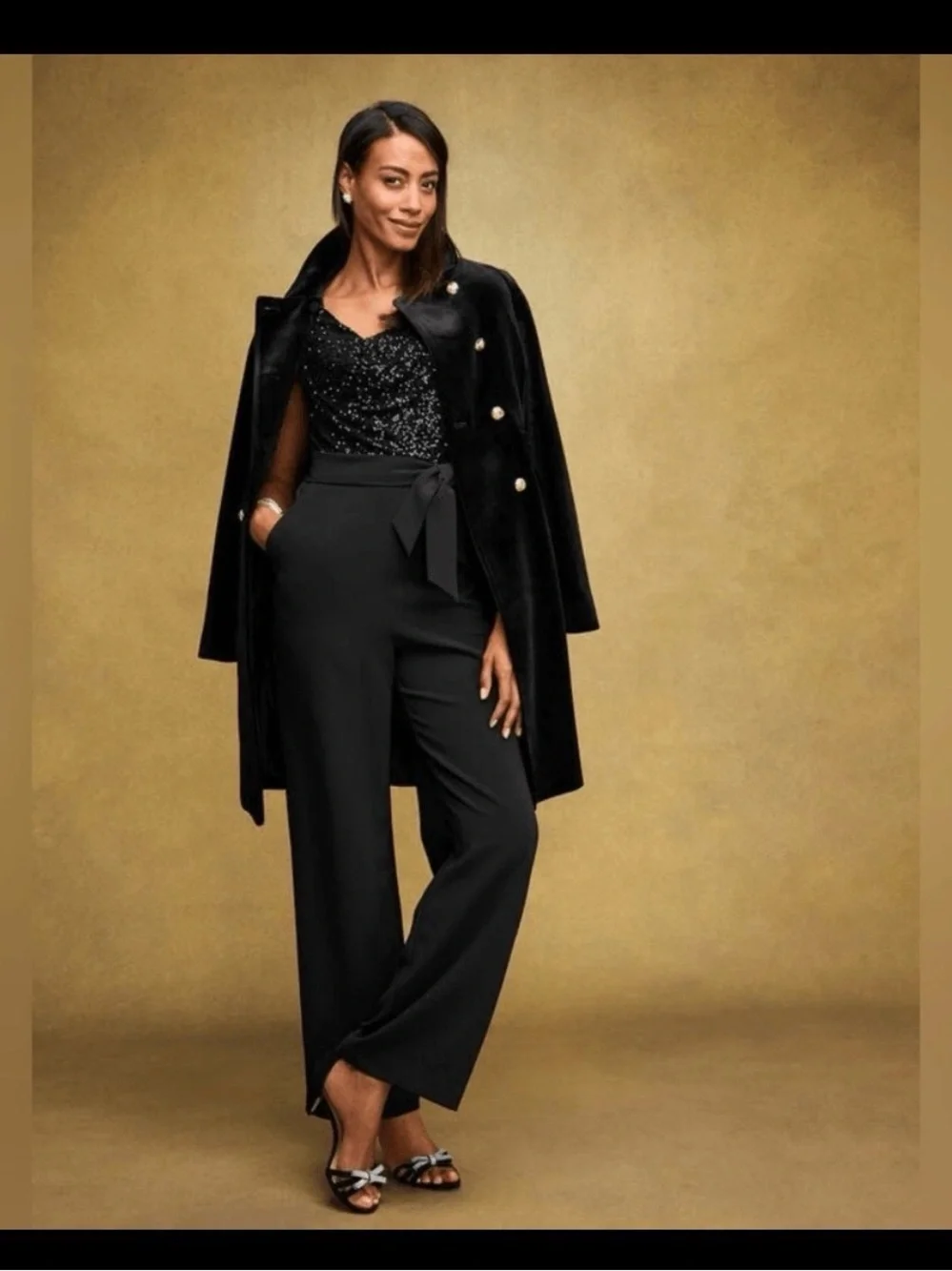 J Crew Peacoat Military Women's 6 Black Velvet Double Breasted Coat Gold Button